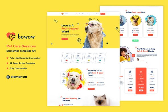 Bowow - Pet Care Services Elementor Template Kit
